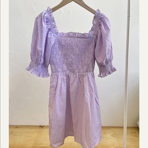Isalis Elena Puff Sleeve Dress in Lilac Gingham